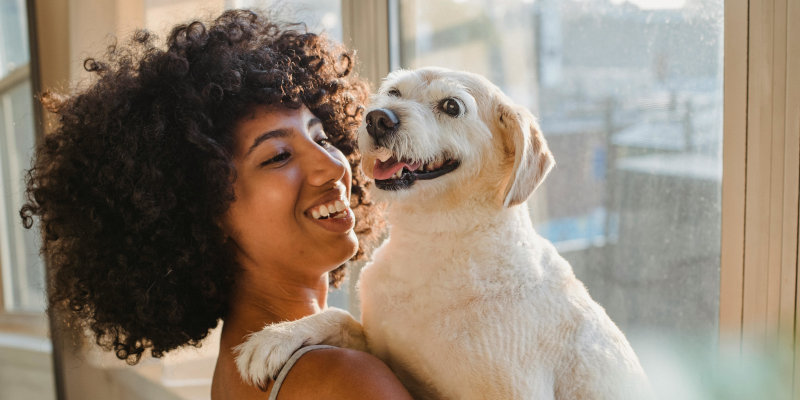 Homeowners insurance - Woman holding her dog.